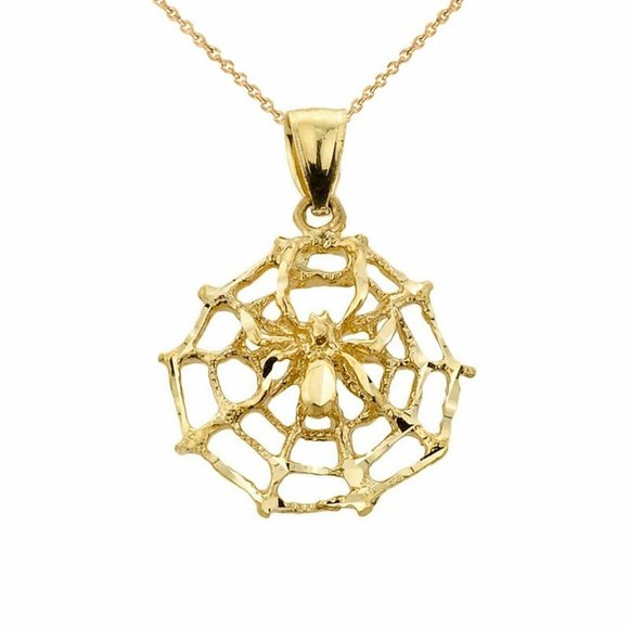 14k Solid Gold Spider Web Pendant Charm